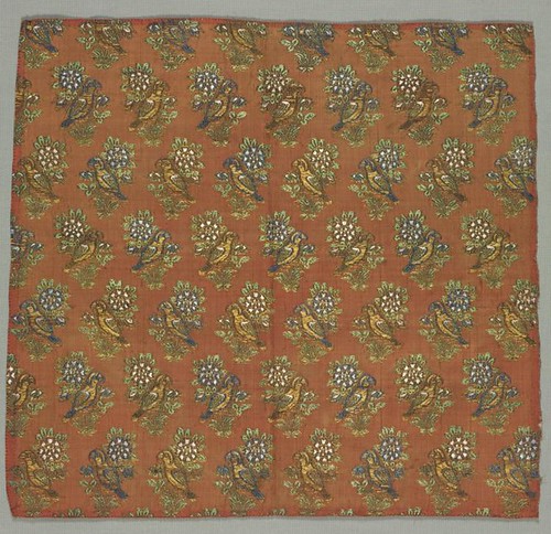 Fragment of Silk Taffeta with “Rose and Nightingale” Motif 1700s